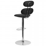 Contemporary Black Vinyl Adjustable Height Barstool with Ellipse Back and Chrome Base