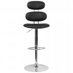 Contemporary Black Vinyl Adjustable Height Barstool with Ellipse Back and Chrome Base