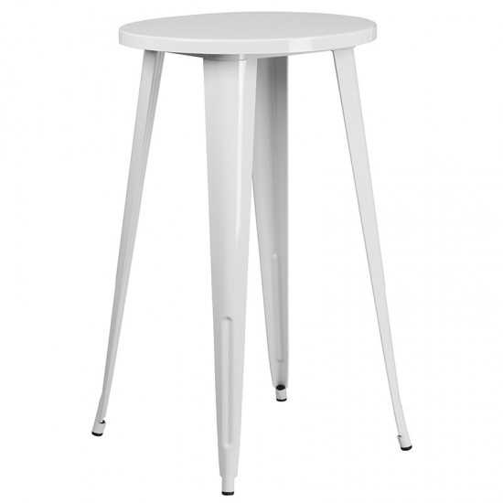 Commercial Grade 24" Round White Metal Indoor-Outdoor Bar Table Set with 4 Square Seat Backless Stools