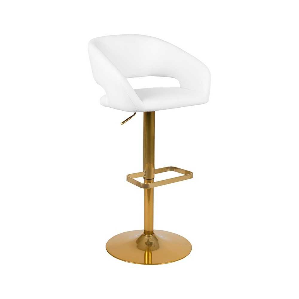 Contemporary White Vinyl Adjustable Height Barstool with Rounded Mid-Back and Gold Base Contemporary White Vinyl Adjustable Height Barstool with Rounded Mid-Back and Gold Base