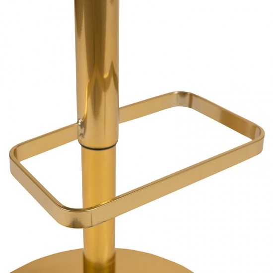 Contemporary White Vinyl Adjustable Height Barstool with Rounded Mid-Back and Gold Base