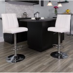 Contemporary White Vinyl Adjustable Height Barstool with Vertical Stitch Panel Back and Chrome Base