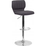 Contemporary Charcoal Fabric Adjustable Height Barstool with Vertical Stitch Back and Chrome Base