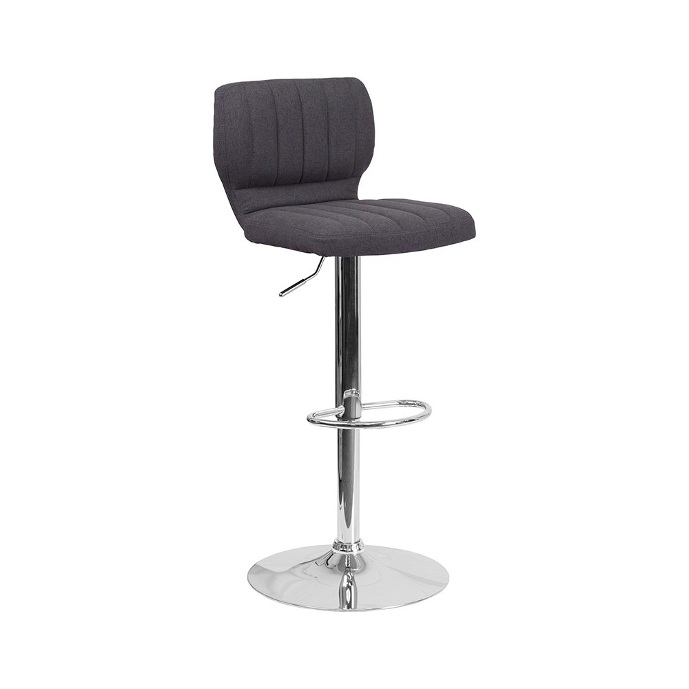 Contemporary Charcoal Fabric Adjustable Height Barstool with Vertical Stitch Back and Chrome Base