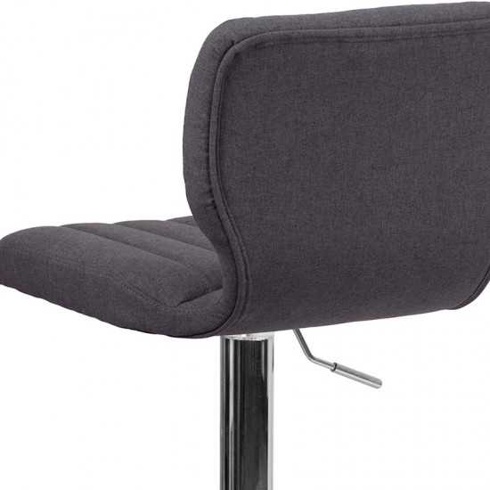 Contemporary Charcoal Fabric Adjustable Height Barstool with Vertical Stitch Back and Chrome Base