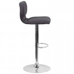 Contemporary Charcoal Fabric Adjustable Height Barstool with Vertical Stitch Back and Chrome Base