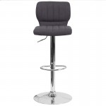 Contemporary Charcoal Fabric Adjustable Height Barstool with Vertical Stitch Back and Chrome Base