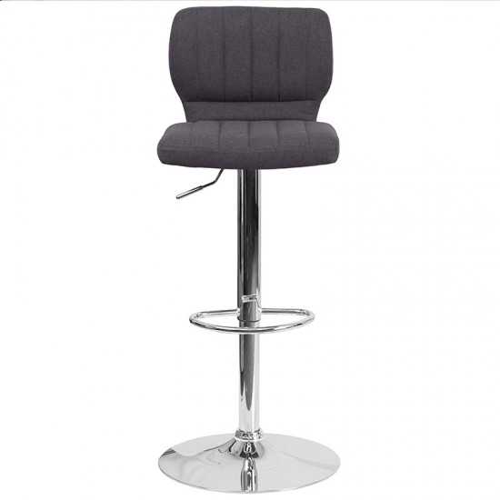 Contemporary Charcoal Fabric Adjustable Height Barstool with Vertical Stitch Back and Chrome Base