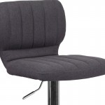 Contemporary Charcoal Fabric Adjustable Height Barstool with Vertical Stitch Back and Chrome Base