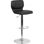 Contemporary Black Vinyl Adjustable Height Barstool with Vertical Stitch Back and Chrome Base