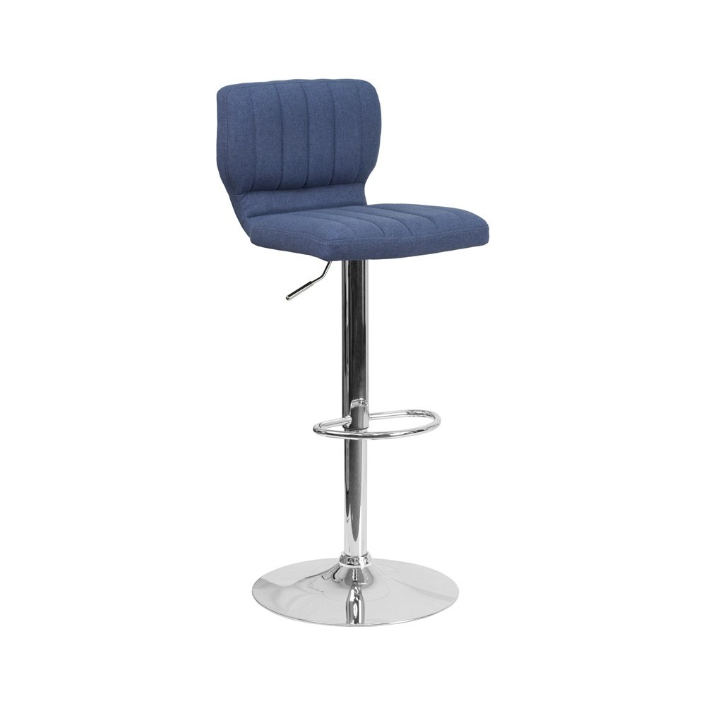 Contemporary Blue Fabric Adjustable Height Barstool with Vertical Stitch Back and Chrome Base Contemporary Blue Fabric Adjustable Height Barstool with Vertical Stitch Back and Chrome Base