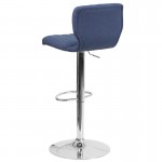 Contemporary Blue Fabric Adjustable Height Barstool with Vertical Stitch Back and Chrome Base