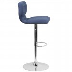 Contemporary Blue Fabric Adjustable Height Barstool with Vertical Stitch Back and Chrome Base