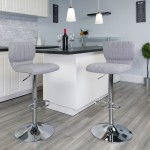 Contemporary Gray Fabric Adjustable Height Barstool with Vertical Stitch Back and Chrome Base