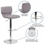 Contemporary Gray Fabric Adjustable Height Barstool with Vertical Stitch Back and Chrome Base