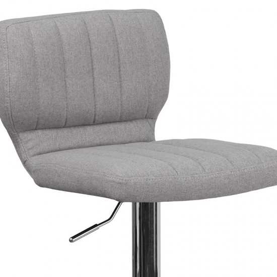 Contemporary Gray Fabric Adjustable Height Barstool with Vertical Stitch Back and Chrome Base