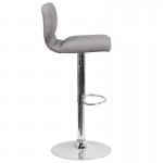 Contemporary Gray Fabric Adjustable Height Barstool with Vertical Stitch Back and Chrome Base