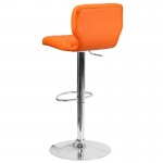 Contemporary Orange Vinyl Adjustable Height Barstool with Vertical Stitch Back and Chrome Base