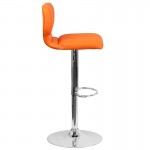 Contemporary Orange Vinyl Adjustable Height Barstool with Vertical Stitch Back and Chrome Base