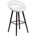 Kelsey Series 29'' High Contemporary Cappuccino Wood Barstool in White Vinyl