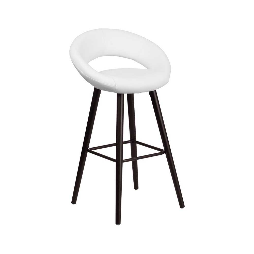 Kelsey Series 29'' High Contemporary Cappuccino Wood Barstool in White Vinyl