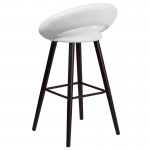 Kelsey Series 29'' High Contemporary Cappuccino Wood Barstool in White Vinyl