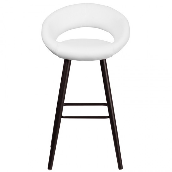 Kelsey Series 29'' High Contemporary Cappuccino Wood Barstool in White Vinyl