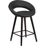 Kelsey Series 24'' High Contemporary Cappuccino Wood Counter Height Stool in Black Vinyl