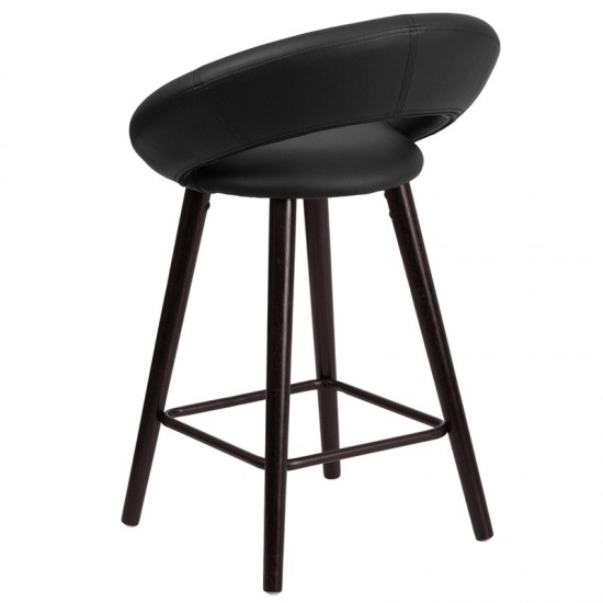 Kelsey Series 24'' High Contemporary Cappuccino Wood Counter Height Stool in Black Vinyl