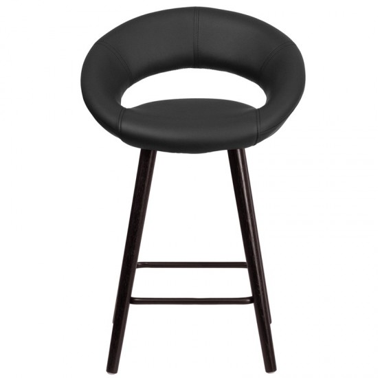 Kelsey Series 24'' High Contemporary Cappuccino Wood Counter Height Stool in Black Vinyl