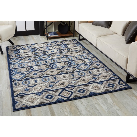 Calla Grey/Blue Aztec 6'7" x 9' Rug