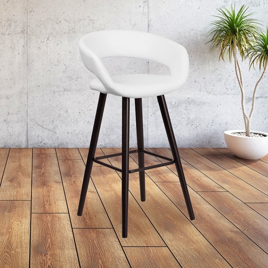 Brynn Series 29'' High Contemporary Cappuccino Wood Barstool in White Vinyl