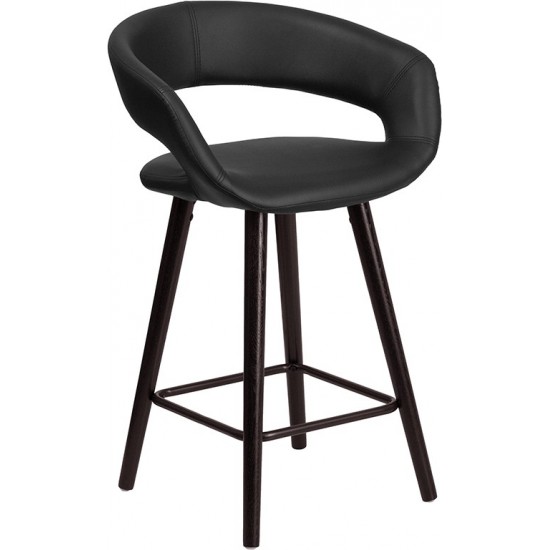 Brynn Series 23.75'' High Contemporary Cappuccino Wood Counter Height Stool in Black Vinyl