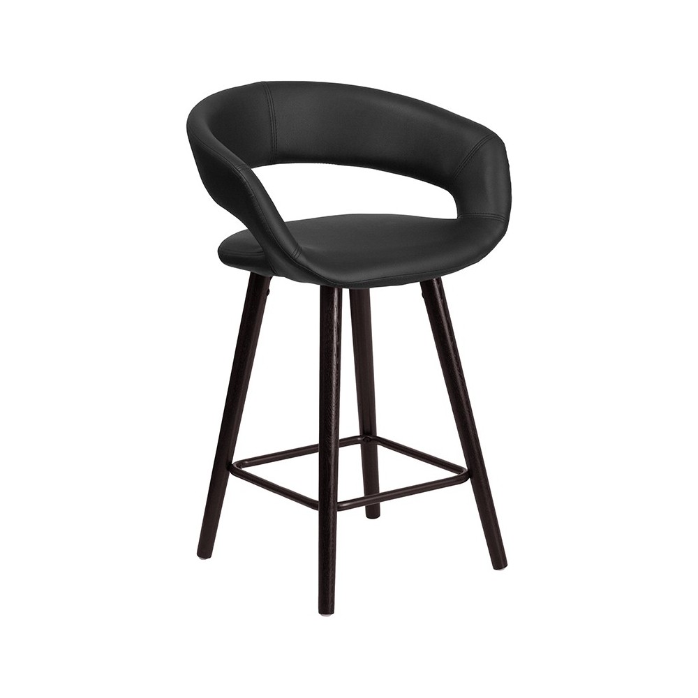 Brynn Series 23.75'' High Contemporary Cappuccino Wood Counter Height Stool in Black Vinyl