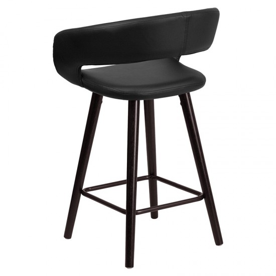 Brynn Series 23.75'' High Contemporary Cappuccino Wood Counter Height Stool in Black Vinyl