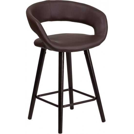 Brynn Series 23.75'' High Contemporary Cappuccino Wood Counter Height Stool in Brown Vinyl