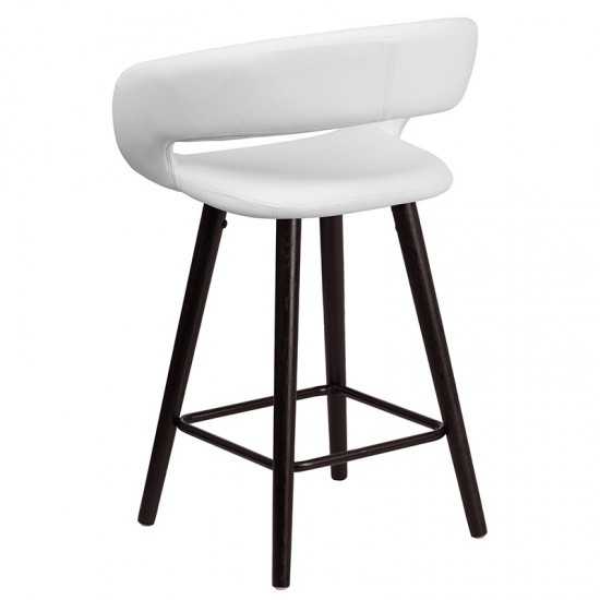 Brynn Series 23.75'' High Contemporary Cappuccino Wood Counter Height Stool in White Vinyl