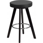 Trenton Series 24'' High Contemporary Cappuccino Wood Counter Height Stool with Black Vinyl Seat