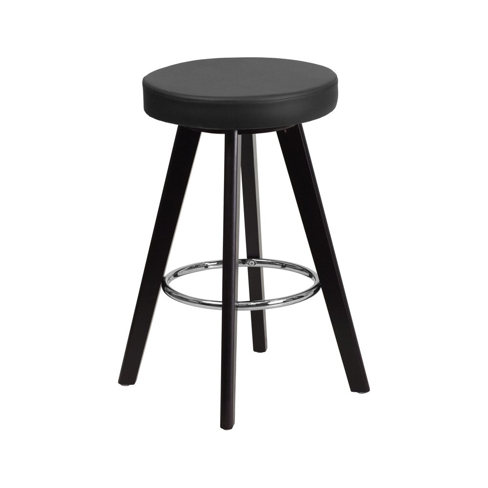 Trenton Series 24'' High Contemporary Cappuccino Wood Counter Height Stool with Black Vinyl Seat