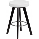 Trenton Series 24'' High Contemporary Cappuccino Wood Counter Height Stool with White Vinyl Seat