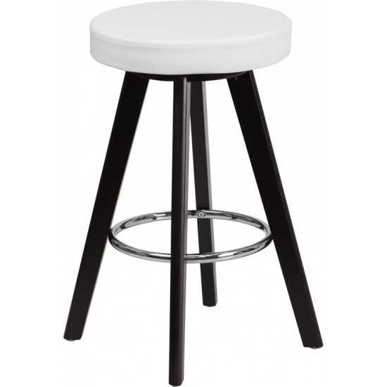 Trenton Series 24'' High Contemporary Cappuccino Wood Counter Height Stool with White Vinyl Seat