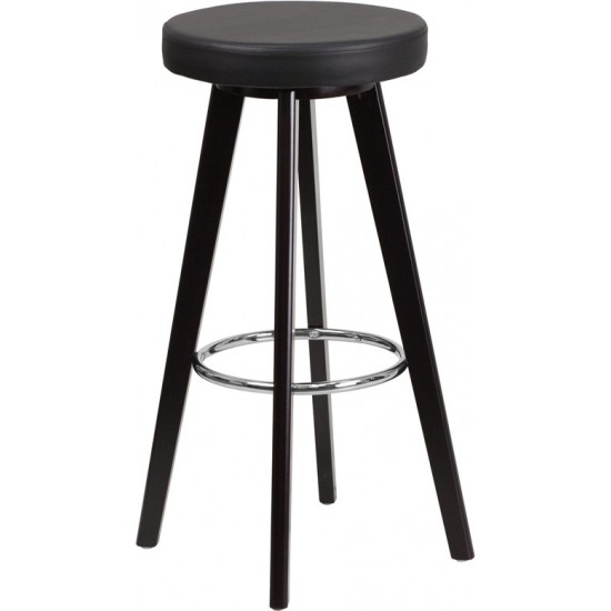 Trenton Series 29'' High Contemporary Cappuccino Wood Barstool with Black Vinyl Seat