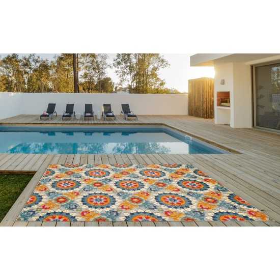 Calla Ivory/Multi Manor 6'7" x 9' Rug