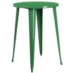 Commercial Grade 30" Round Green Metal Indoor-Outdoor Bar Table Set with 2 Cafe Stools