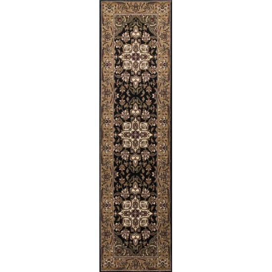 Cambridge Black/Beige Kashan Medallion 2'2" x 7'11" Runner Rug