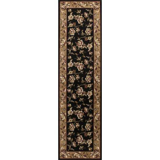 Cambridge Black/Beige Floral Delight 2'2" x 7'11" Runner Rug