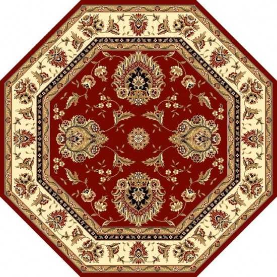 Cambridge Red /Ivory Floral Mahal 7'7" Octagon Rug