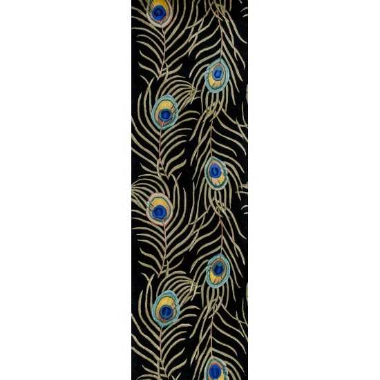 Catalina Black Peacock Feathers 2'6" x 8' Runner Rug