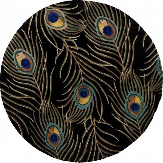 Catalina Black Peacock Feathers 5'6" Round Rug