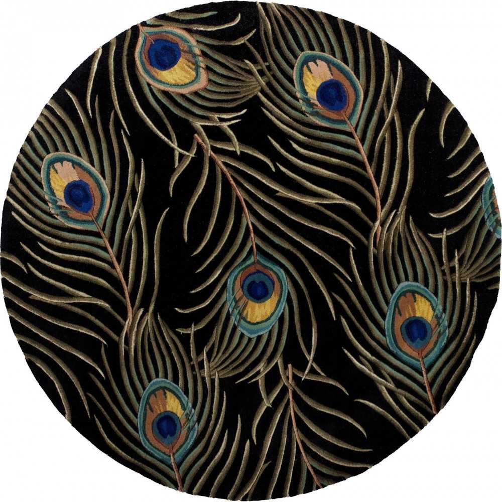 Catalina Black Peacock Feathers 5'6" Round Rug Catalina Black Peacock Feathers 5'6" Round Rug